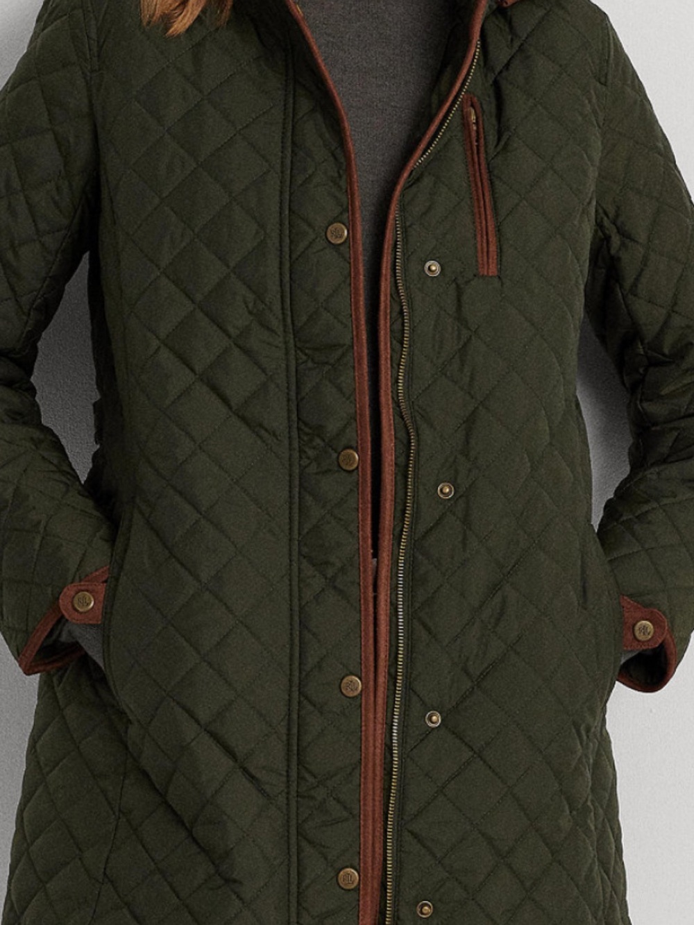 Lauren Ralph Lauren Navy Quilted Jacket with Brown Trim Accents